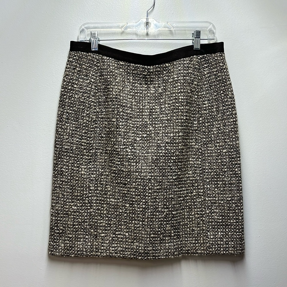 Talbots Brown Cream Tweed Wool Winter Pencil Skirt Career Business Sz 8